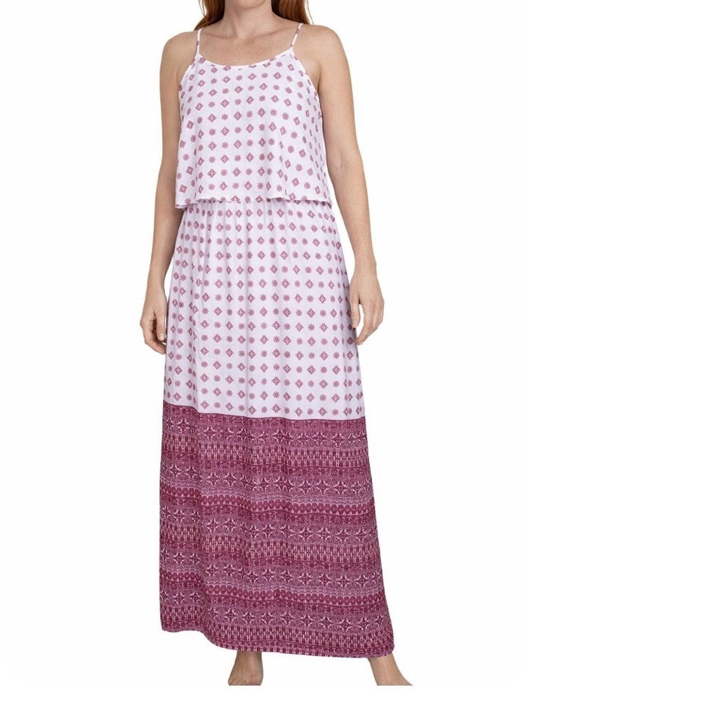 Hippie Rose flowy pink & white spaghetti strap maxi dress SZ M